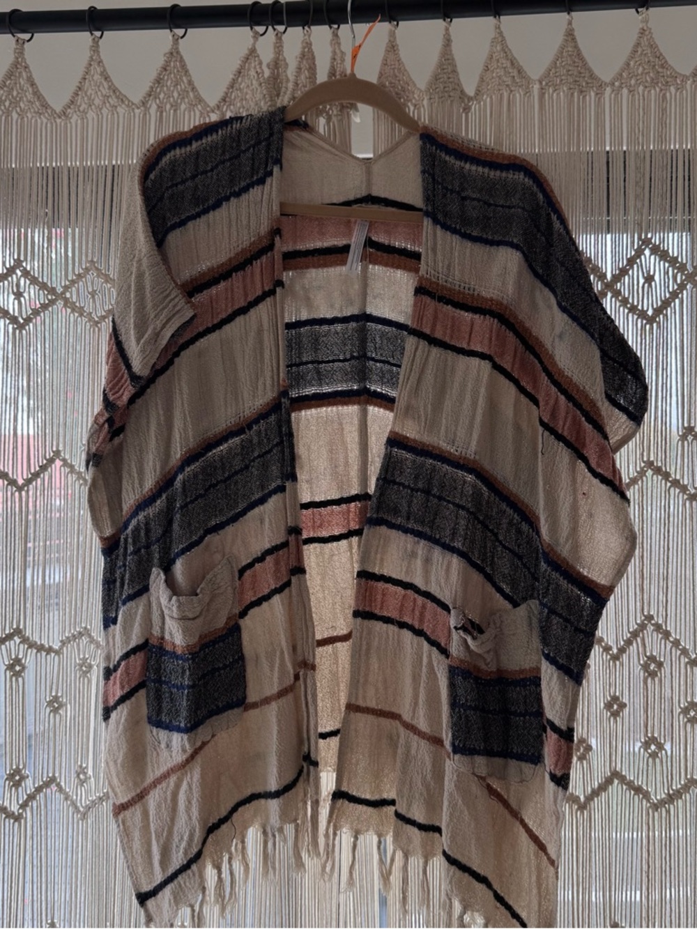 Urban Outfitters Striped Boho Wrap  - Cream, Navy & Dusty Pink